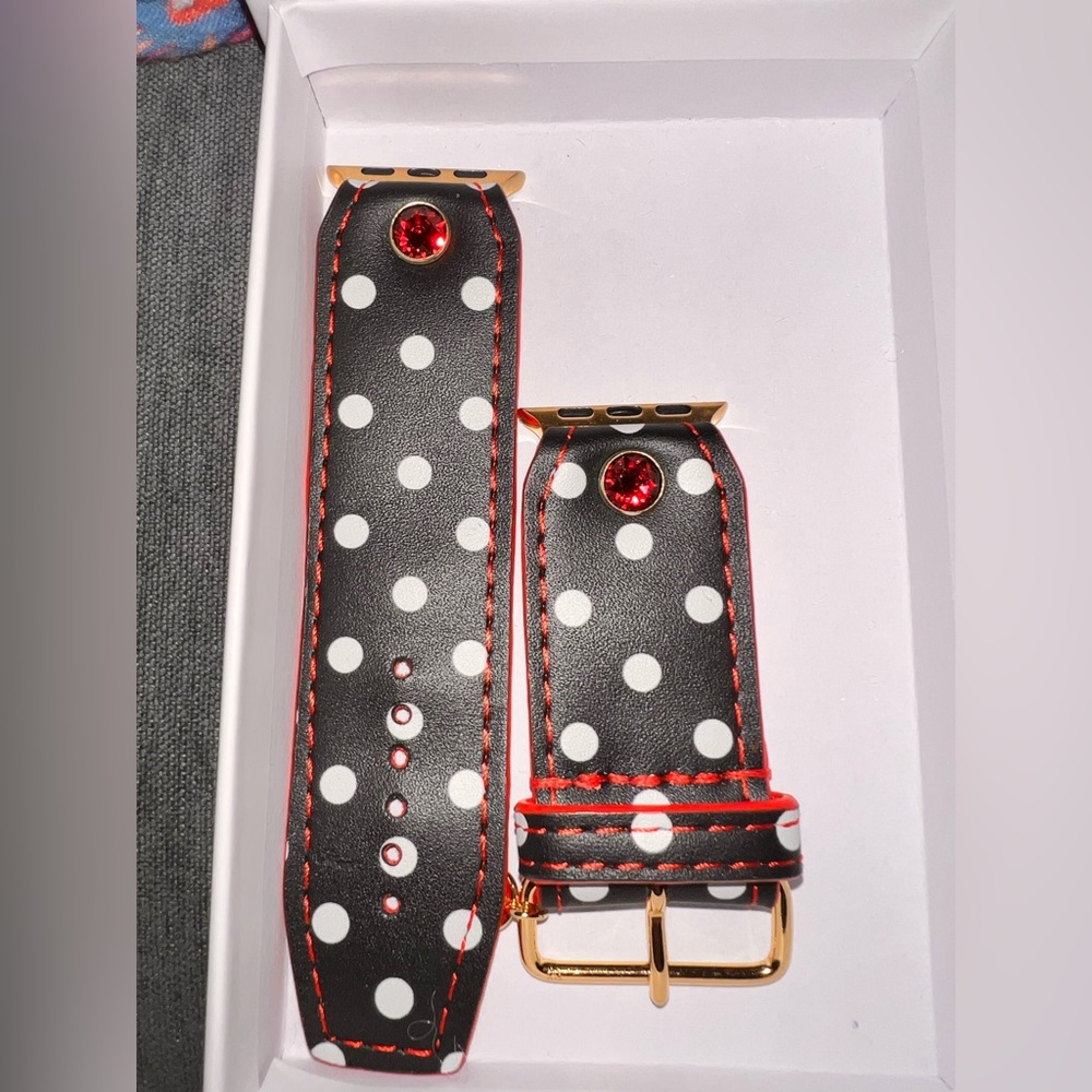 Black and white polka dot leather Apple Watch band